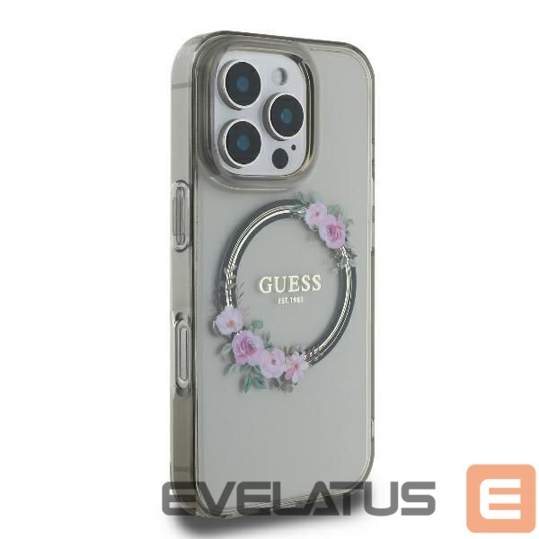 Cits mobilo telefonu aksesuārs Guess Guess GUHMP16XHFWFCK iPhone 16 Pro Max 6.9" black/black hardcase IML Flowers Wreath MagSafe