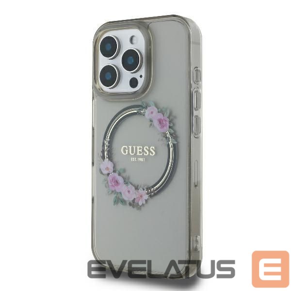 Cits mobilo telefonu aksesuārs Guess Guess GUHMP16XHFWFCK iPhone 16 Pro Max 6.9" black/black hardcase IML Flowers Wreath MagSafe