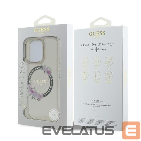 Cits mobilo telefonu aksesuārs Guess Guess GUHMP16XHFWFCK iPhone 16 Pro Max 6.9" black/black hardcase IML Flowers Wreath MagSafe