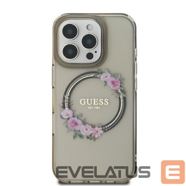 Cits mobilo telefonu aksesuārs Guess Guess GUHMP16XHFWFCK iPhone 16 Pro Max 6.9" black/black hardcase IML Flowers Wreath MagSafe