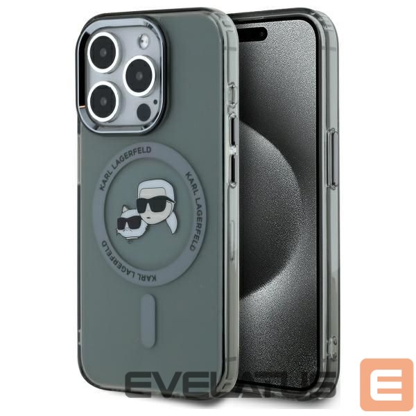 Cits mobilo telefonu aksesuārs Karl Lagerfeld Karl Lagerfeld KLHMP15LHLSKCK iPhone 15 Pro 6.1" black/black hardcase IML Metal Karl&Choupette Head MagSafe