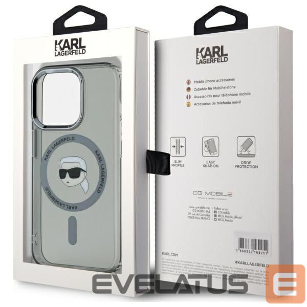 Cits mobilo telefonu aksesuārs Karl Lagerfeld Karl Lagerfeld KLHMP15LHLSKIK iPhone 15 Pro 6.1" black/black hardcase IML Metal Karl Head MagSafe