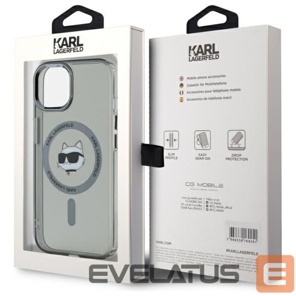 Cits mobilo telefonu aksesuārs Karl Lagerfeld Karl Lagerfeld KLHMP15SHLSCHK iPhone 15 6.1" black/black hardcase IML Metal Choupette Head MagSafe