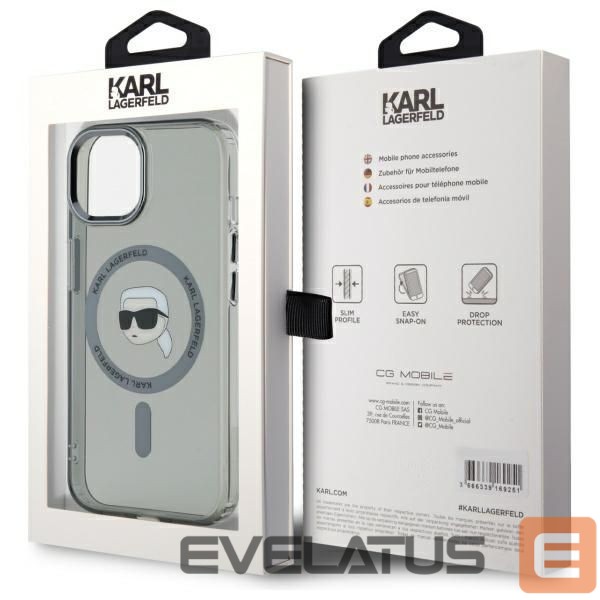 Cits mobilo telefonu aksesuārs Karl Lagerfeld Karl Lagerfeld KLHMP15SHLSKIK iPhone 15 6.1" black/black hardcase IML Metal Karl Head MagSafe