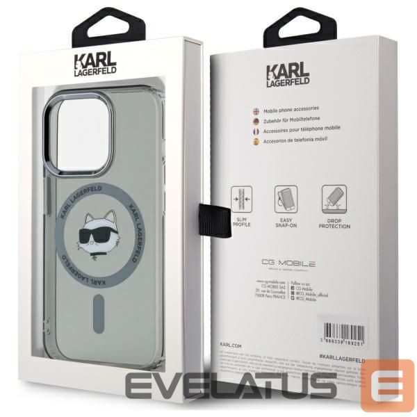 Cits mobilo telefonu aksesuārs Karl Lagerfeld Karl Lagerfeld KLHMP15XHLSCHK iPhone 15 Pro Max 6.7" black/black hardcase IML Metal Choupette Head MagSafe