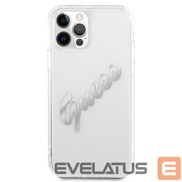 Aizmugurējais vāciņš Guess Guess GUHCP12MKTRSVSI iPhone 12/12 Pro 6.1" Transparent hardcase Vintage Script Silver