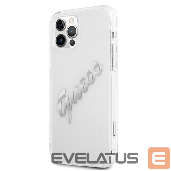 Aizmugurējais vāciņš Guess Guess GUHCP12MKTRSVSI iPhone 12/12 Pro 6.1" Transparent hardcase Vintage Script Silver