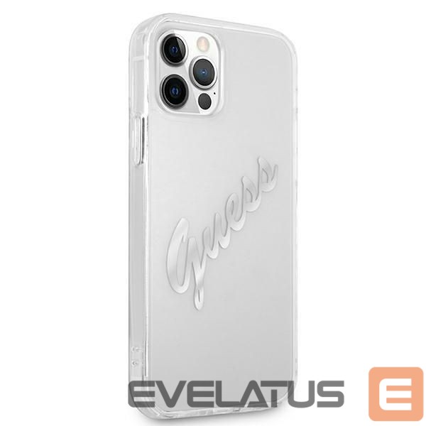 Aizmugurējais vāciņš Guess Guess GUHCP12MKTRSVSI iPhone 12/12 Pro 6.1" Transparent hardcase Vintage Script Silver