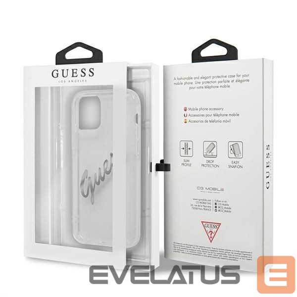 Aizmugurējais vāciņš Guess Guess GUHCP12MKTRSVSI iPhone 12/12 Pro 6.1" Transparent hardcase Vintage Script Silver