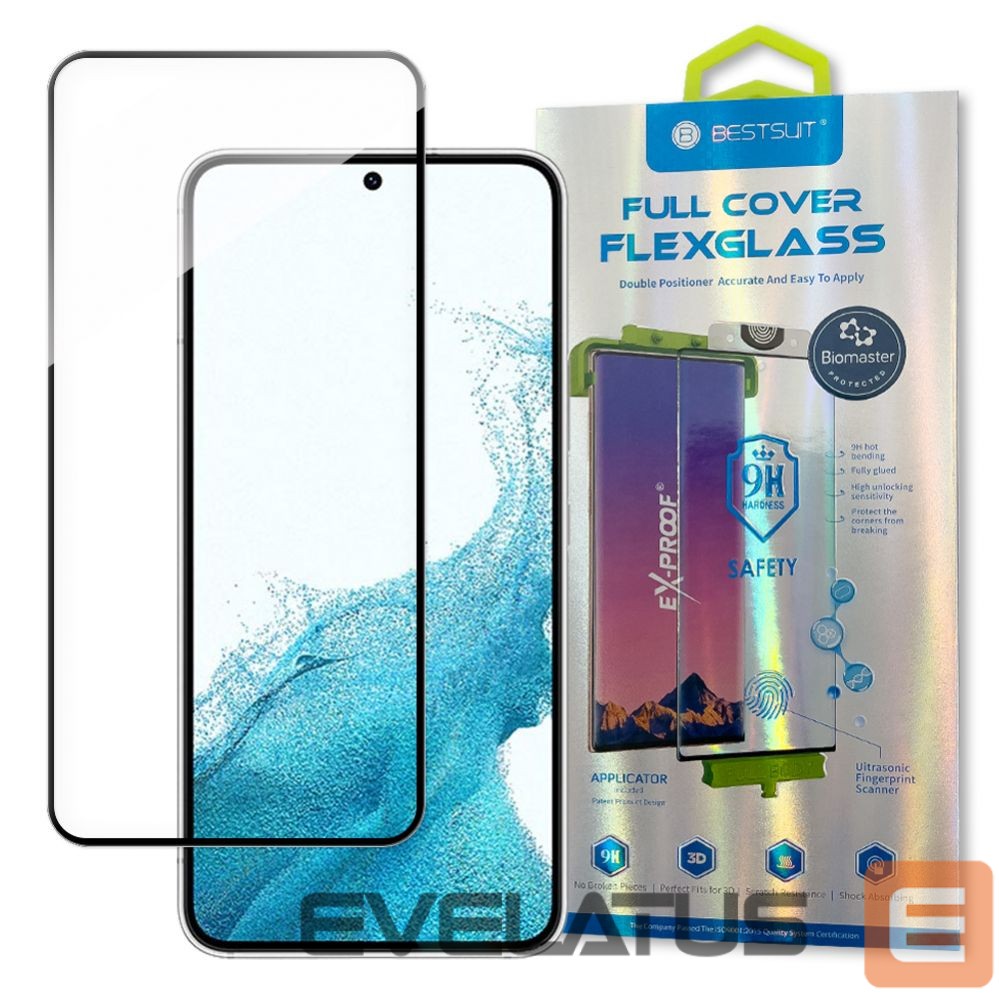 Aizsargstikls Bestsuit Bestsuit 3D Edge Nano Flexi Glass Glass Film Full Screen Tempered Glass With Frame For Samsung Galaxy S22 Transparent