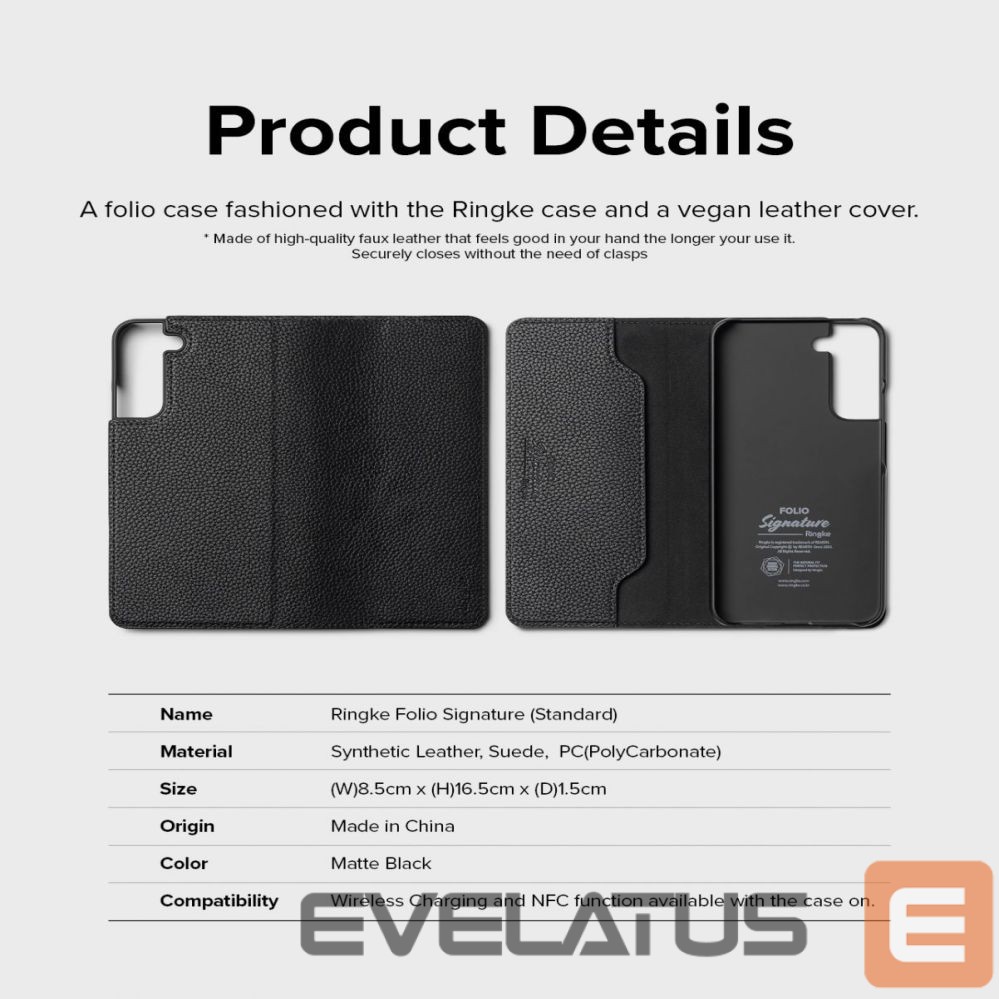 Aizmugurējais vāciņš Ringke Ringke Folio Signature Flip Leather Case for Samsung Galaxy S22 + (S22 Plus) Black (FSS118R262)