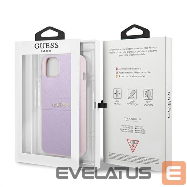Aizmugurējais vāciņš Guess Guess GUHCP13SPSASBPU iPhone 13 mini 5,4 "purple / purple Saffiano Hot Stamp & Metal Logo