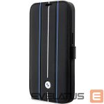 Aizmugurējais vāciņš BMW  Case BMW BMBKP14L22RVSK iPhone 14 Pro 6.1" black/black bookcase Leather Stamp Blue Lines 