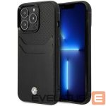 Aizmugurējais vāciņš BMW  Case BMW BMHCP14L22RSEPK iPhone 14 Pro 6.1" black/black Leather Card Slot 