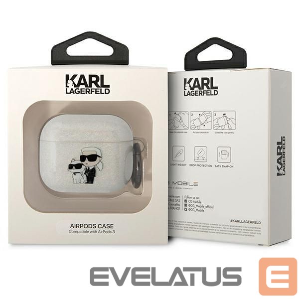 Aizmugurējais vāciņš Karl Lagerfeld Karl Lagerfeld KLA3HNKCTGT Airpods 3 cover transparent Gliter Karl&Choupette