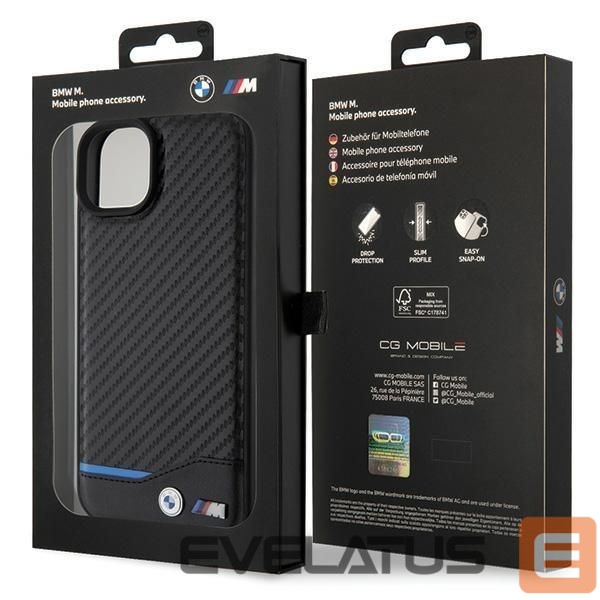 Aizmugurējais vāciņš BMW BMW Leather Carbon case for iPhone 15 Plus - black