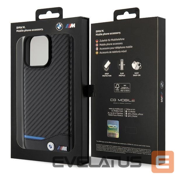 Aizmugurējais vāciņš BMW BMW Leather Carbon case for iPhone 15 Pro Max - black