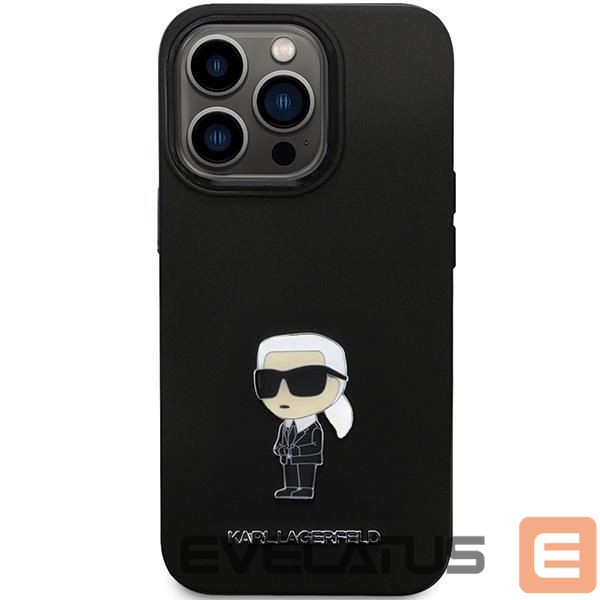 Aizmugurējais vāciņš Karl Lagerfeld Karl Lagerfeld KLHCP13LSMHKNPK case for iPhone 13 Pro / 13 - black Silicone Ikonik Metal Pin