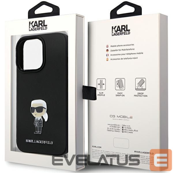 Aizmugurējais vāciņš Karl Lagerfeld Karl Lagerfeld KLHCP13LSMHKNPK case for iPhone 13 Pro / 13 - black Silicone Ikonik Metal Pin
