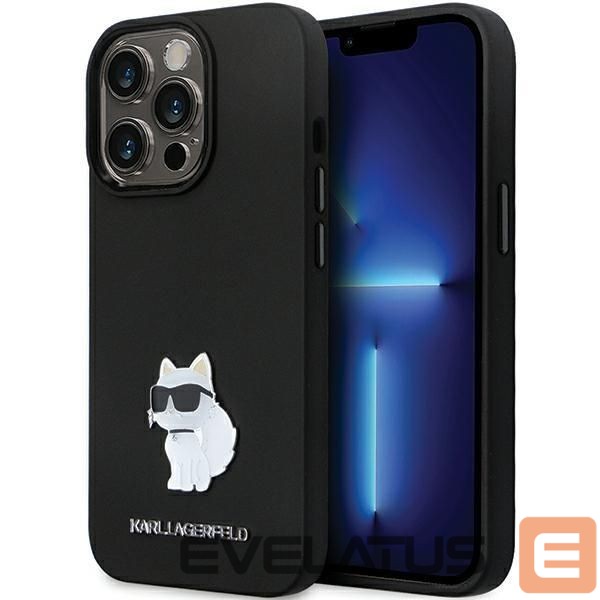 Aizmugurējais vāciņš Karl Lagerfeld Karl Lagerfeld KLHCP14LSMHCNPK case for iPhone 14 Pro - black Silicone C Metal Pin