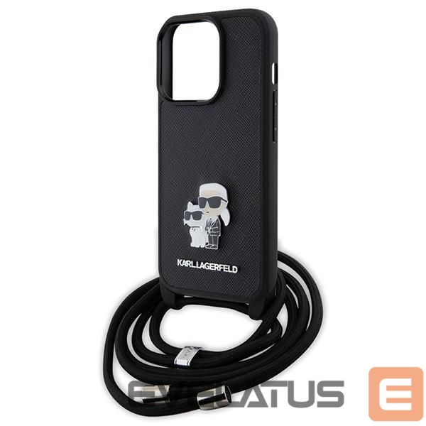 Aizmugurējais vāciņš Karl Lagerfeld Karl Lagerfeld Crossbody Saffiano Metal Pin Karl & Choupette case for iPhone 15 Pro - black