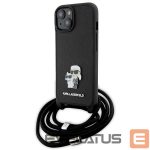 Aizmugurējais vāciņš Karl Lagerfeld  Karl Lagerfeld Crossbody Saffiano Metal Pin Karl & Choupette case for iPhone 15 Plus - black 