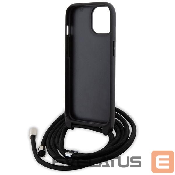 Aizmugurējais vāciņš Karl Lagerfeld Karl Lagerfeld Crossbody Saffiano Metal Pin Karl & Choupette case for iPhone 15 Plus - black