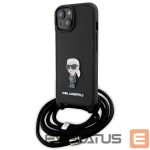 Aizmugurējais vāciņš Karl Lagerfeld  Karl Lagerfeld Crossbody Saffiano Monogram Metal Pin Karl & Choupette Case for iPhone 15 - Black 