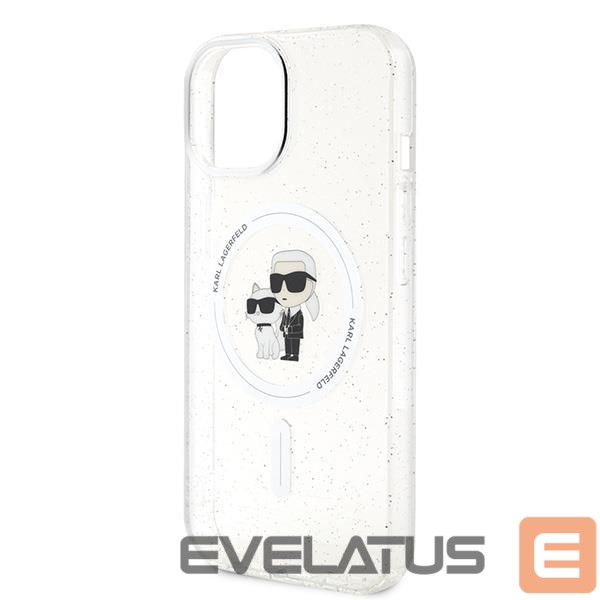 Aizmugurējais vāciņš Karl Lagerfeld Karl Lagerfeld Karl&Choupette Glitter MagSafe case for iPhone 15 Plus - transparent