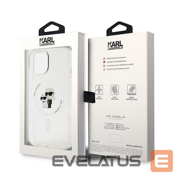 Aizmugurējais vāciņš Karl Lagerfeld Karl Lagerfeld Karl&Choupette Glitter MagSafe case for iPhone 15 Plus - transparent