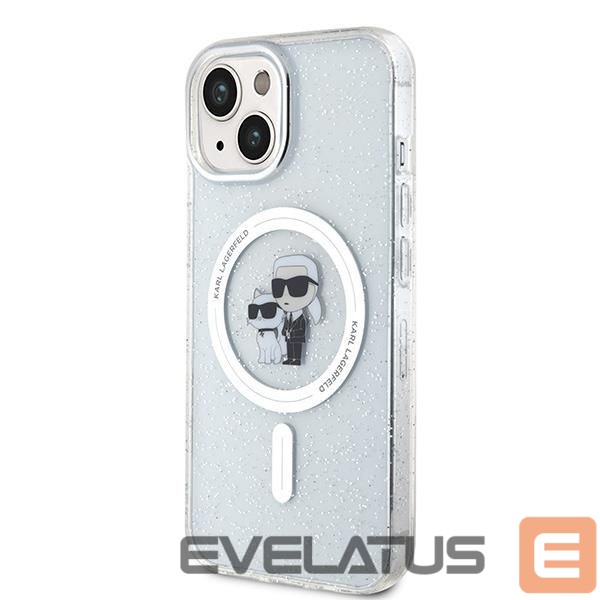 Aizmugurējais vāciņš Karl Lagerfeld Karl Lagerfeld Karl&Choupette Glitter MagSafe case for iPhone 15 Plus - transparent