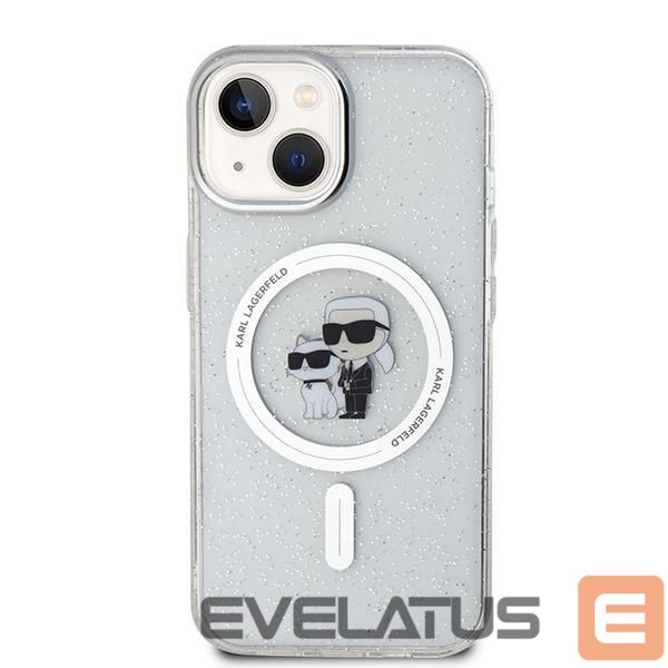 Aizmugurējais vāciņš Karl Lagerfeld Karl Lagerfeld Karl&Choupette Glitter MagSafe case for iPhone 15 Plus - transparent