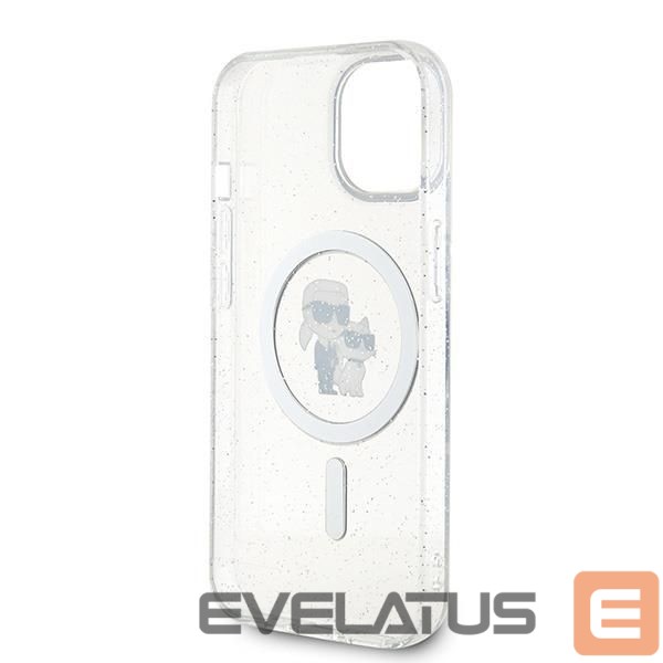 Aizmugurējais vāciņš Karl Lagerfeld Karl Lagerfeld Karl&Choupette Glitter MagSafe case for iPhone 15 Plus - transparent