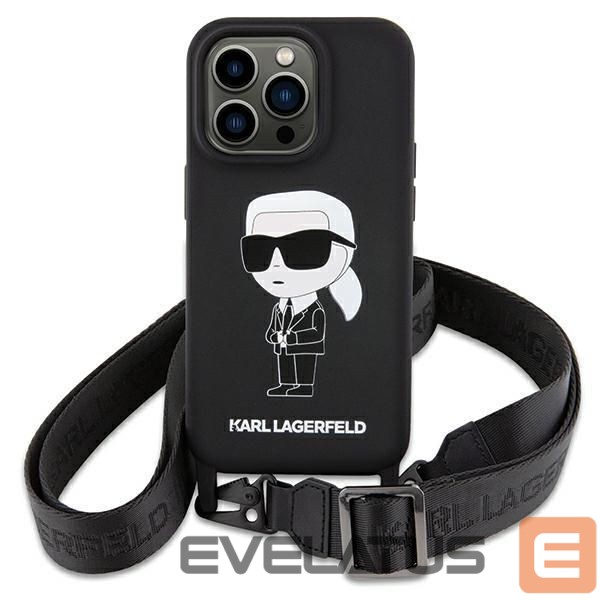 Aizmugurējais vāciņš Karl Lagerfeld Karl Lagerfeld KLHCP15SSCBSKNK iPhone 15 6.1" hardcase black/black Crossbody Silicone Ikonik