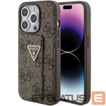 Aizmugurējais vāciņš Guess  Guess Grip Stand 4G Triangle Strass case for iPhone 15 Pro - brown