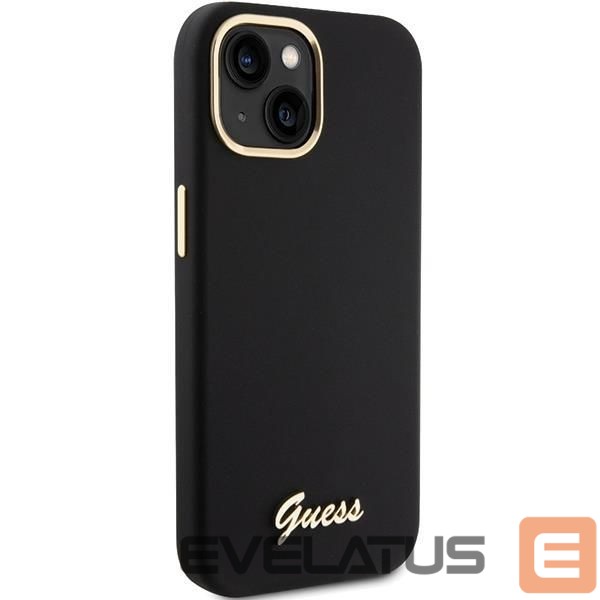 Aizmugurējais vāciņš Guess Guess Silicone Script Metal Logo & Frame case for iPhone 15 - black