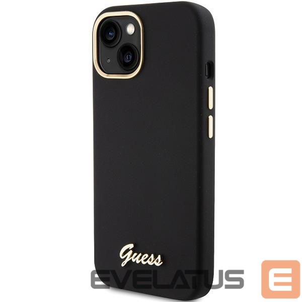 Aizmugurējais vāciņš Guess Guess Silicone Script Metal Logo & Frame case for iPhone 15 - black