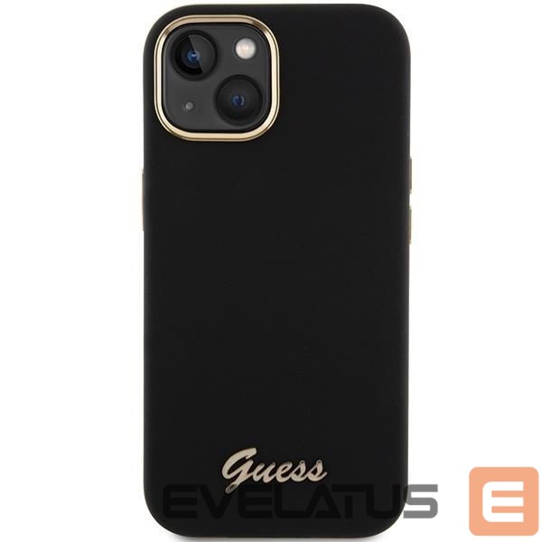 Aizmugurējais vāciņš Guess Guess Silicone Script Metal Logo & Frame case for iPhone 15 - black