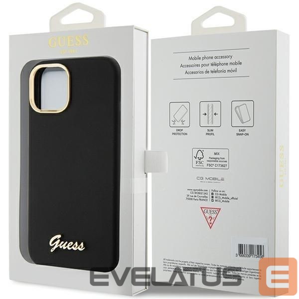 Aizmugurējais vāciņš Guess Guess Silicone Script Metal Logo & Frame case for iPhone 15 - black