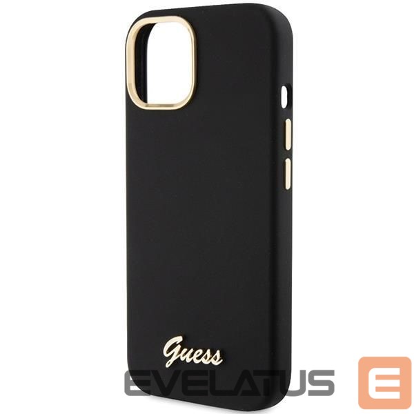 Aizmugurējais vāciņš Guess Guess Silicone Script Metal Logo & Frame case for iPhone 15 - black
