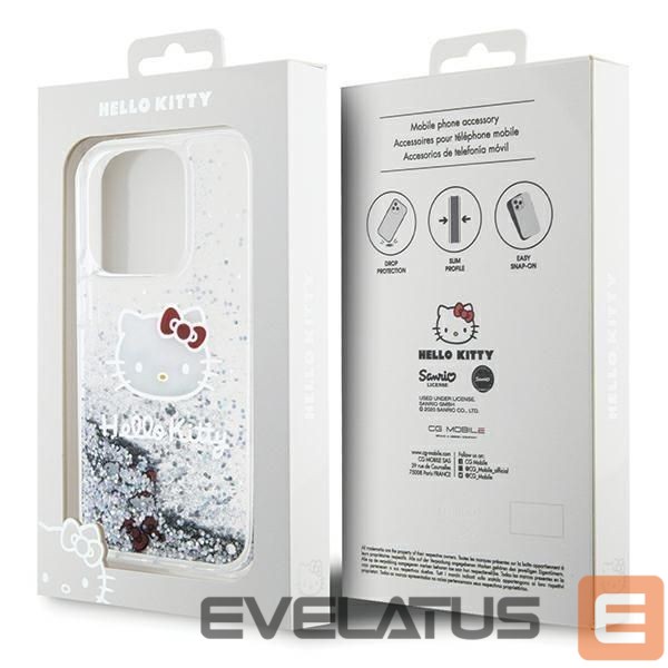 Aizmugurējais vāciņš Hello Kitty Hello Kitty Liquid Glitter Charms Kitty Head case for iPhone 13 Pro / 13 - silver