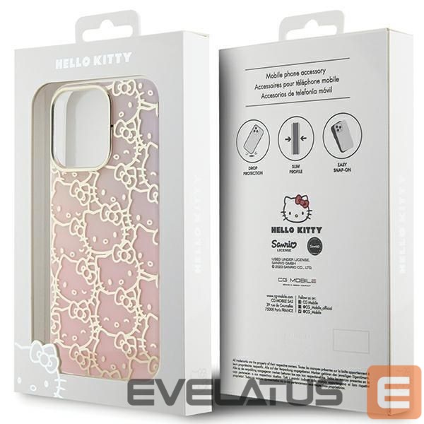 Aizmugurējais vāciņš Hello Kitty Hello Kitty IML Gradient Electrop Crowded Kitty Head Case for iPhone 15 Pro - Pink