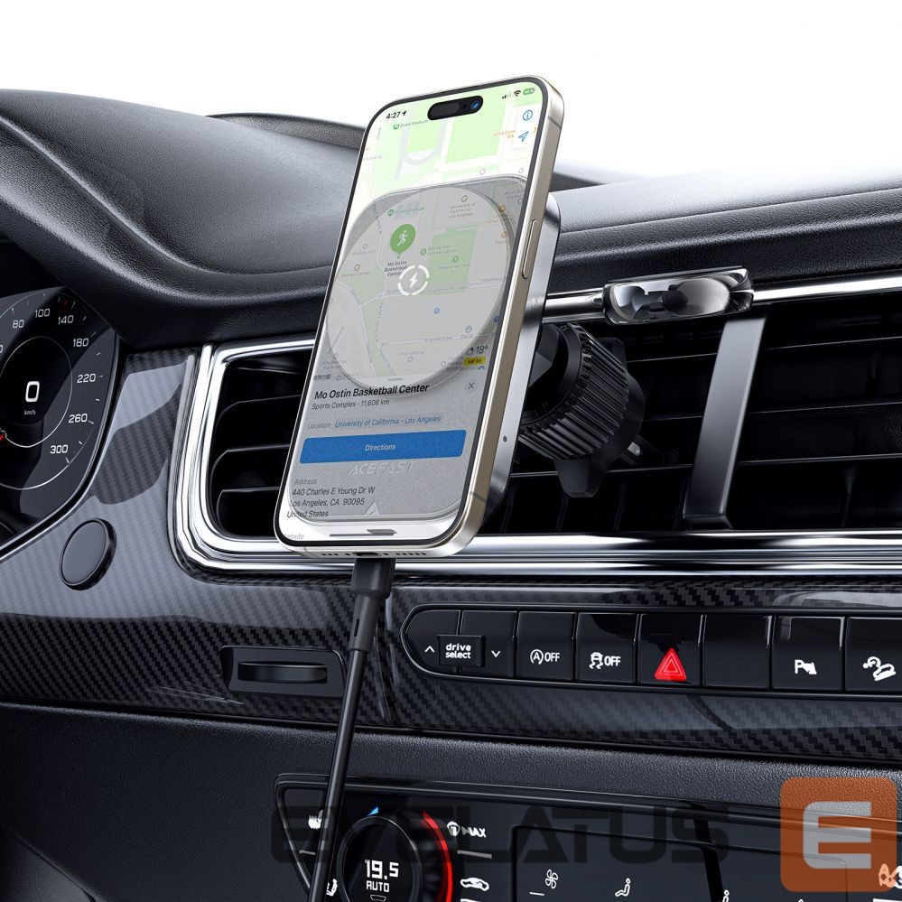 Adapteris Acefast Acefast D18 car holder with MagSafe / Qi inductive charger + USB-A USB-C cable - black