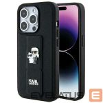 Aizmugurējais vāciņš Karl Lagerfeld  Karl Lagerfeld Gripstand Saffiano Karl&Choupette Pins case for iPhone 14 Pro - black 