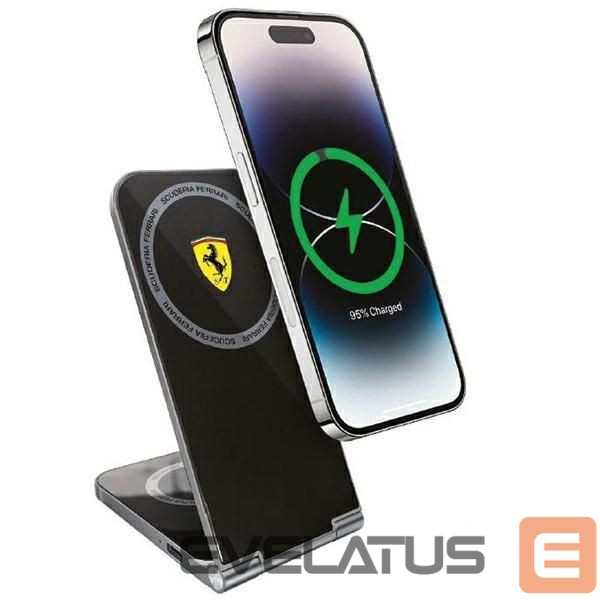 Adapteris Ferrari Ferrari Printed Logo MagSafe foldable 2in1 15W inductive charger - black