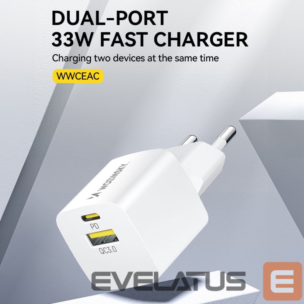 Adapteris Wozinsky Wozinsky WWCEAC GaN USB-A USB-C 33W Wall Charger - White