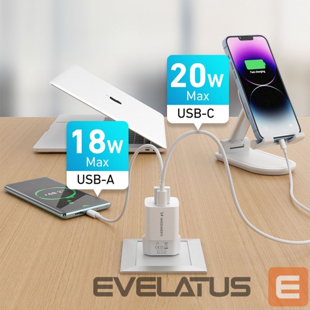 Adapteris Wozinsky Wozinsky WWCEAC GaN USB-A USB-C 33W Wall Charger - White