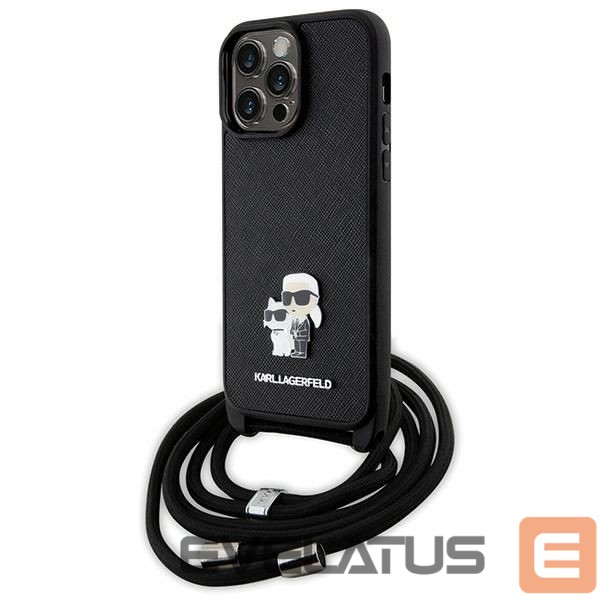 Aizmugurējais vāciņš Karl Lagerfeld Karl Lagerfeld KLHCP14XSAKCPSK case for iPhone 14 Pro Max 6.7" hardcase - black Crossbody Saffiano Metal Pin Karl&Choupette