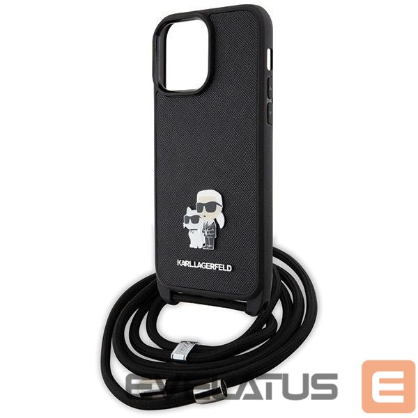 Aizmugurējais vāciņš Karl Lagerfeld Karl Lagerfeld KLHCP14XSAKCPSK case for iPhone 14 Pro Max 6.7" hardcase - black Crossbody Saffiano Metal Pin Karl&Choupette