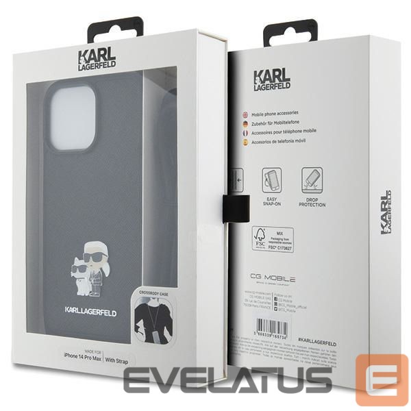 Aizmugurējais vāciņš Karl Lagerfeld Karl Lagerfeld KLHCP14XSAKCPSK case for iPhone 14 Pro Max 6.7" hardcase - black Crossbody Saffiano Metal Pin Karl&Choupette